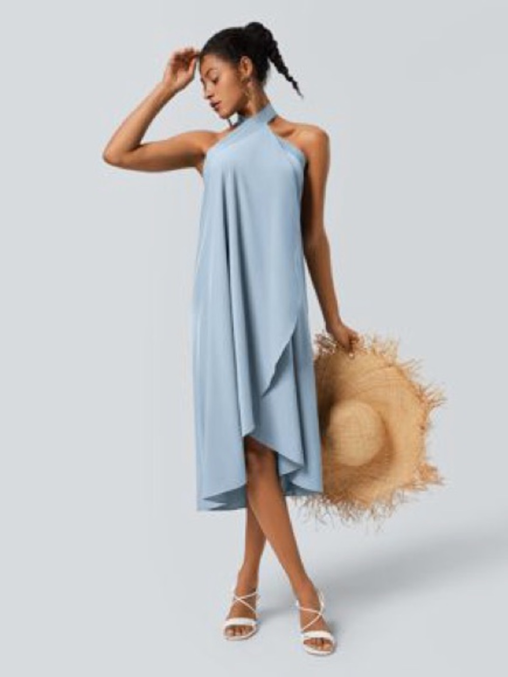 HALARA Dusty Blue High-Low Knot Front Wrap Skirt - Picture 7 of 9